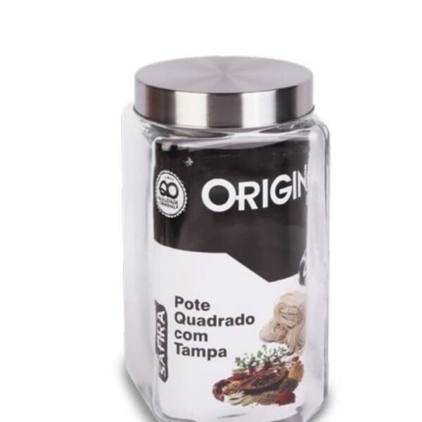 Pote de Vidro Safira Quadrado Liso com Tampa 2 litros