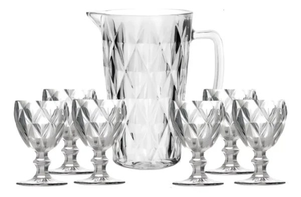 Conjunto com Jarra 1L e 6 Taças Cristal 260ml Diamond 88034 Ke Home