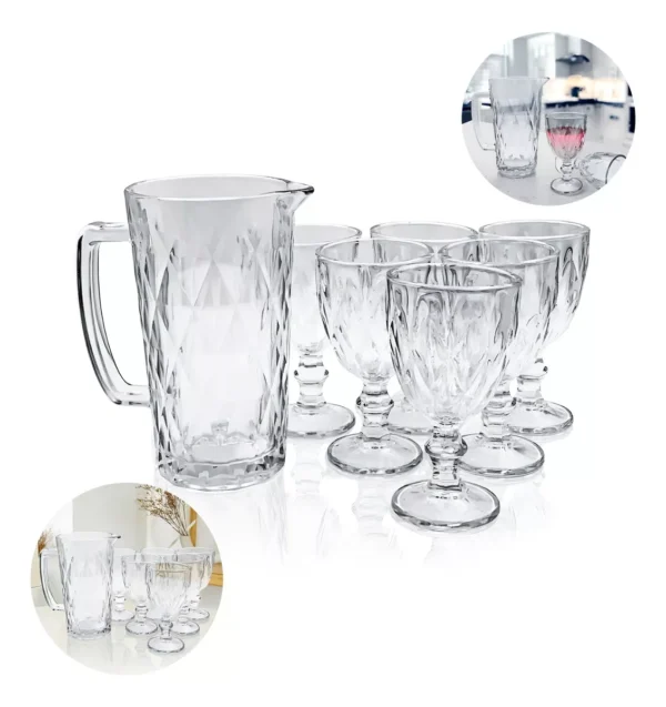 Conjunto com Jarra 1L e 6 Taças Cristal 260ml Diamond 88034 Ke Home - Image 5