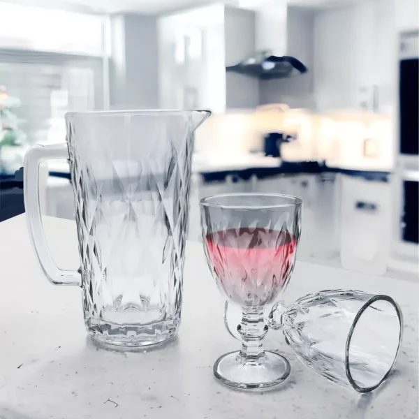 Conjunto com Jarra 1L e 6 Taças Cristal 260ml Diamond 88034 Ke Home - Image 4