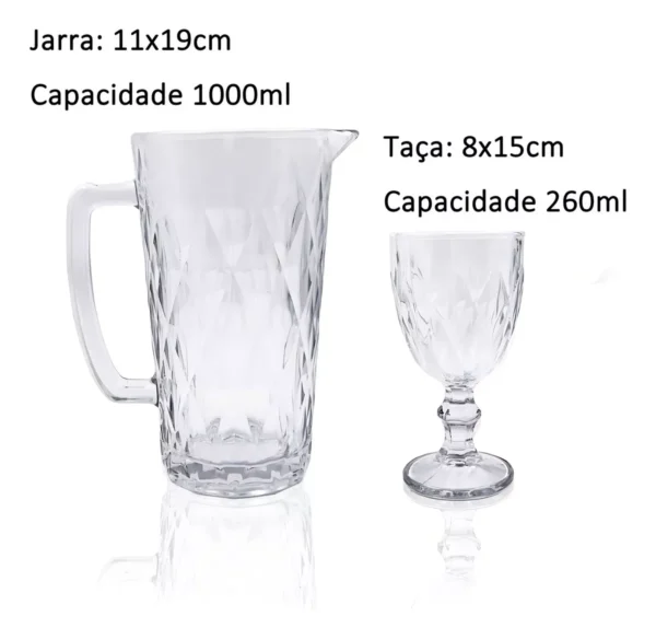 Conjunto com Jarra 1L e 6 Taças Cristal 260ml Diamond 88034 Ke Home - Image 2